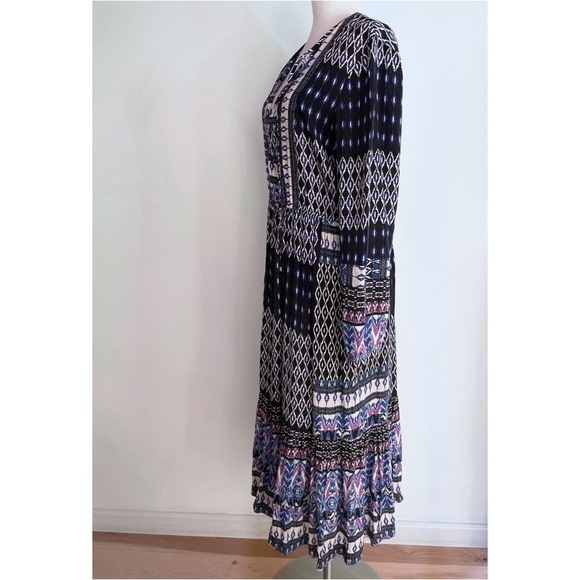 EUC Hale Bob Tassel Trim Geometric Pattern Boho V-neck Midi Dress  M​​​ - Picture 6 of 8